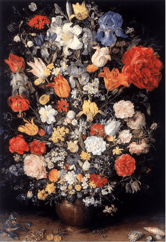 Jan Brueghel de Oude_Bloemstilleven met juweel_munten en schelpen_1606