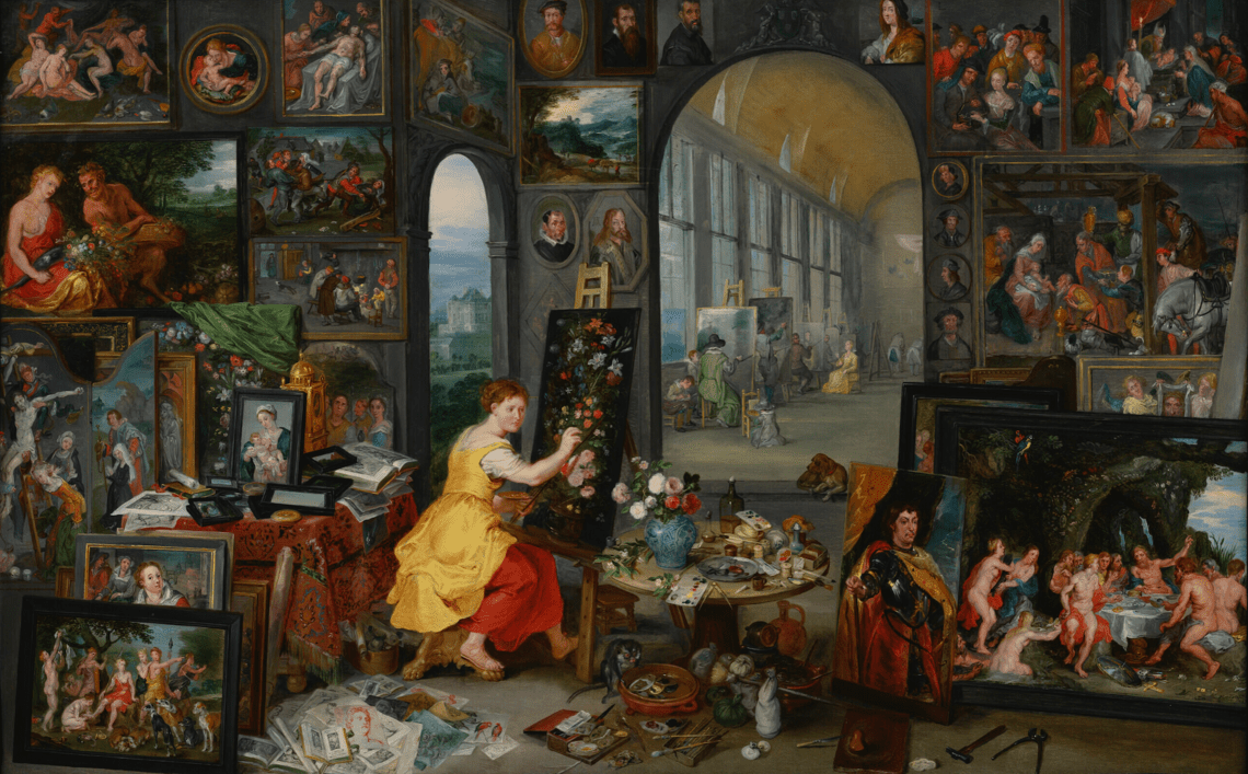 Schilderij van Jan Brueghel de Jonge, Allegorie op de schilderkunst, ca. 1625-1630, collectie JK Art Foundation
